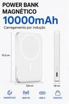 Power Bank Magnético 10000mAh Compatível iPhone 12 13 14 15 16 17 MagSafe Carregador Portátil Indução Sem Fio USBC Carga Rápida - Foxcom