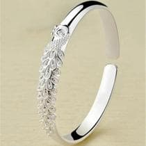 Pulseira Aberta Feminina De Prata Esterlina 925 Com Design De Pavão Acessório Elegante Para - DOTEFFIL
