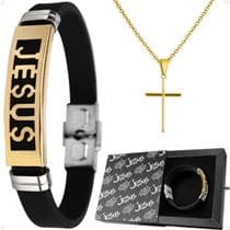 pulseira aco cristo jesus masculina + caixa + corrente cruz catolica moda masculina casual religiosa ajustavel…