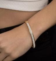 Pulseira Bracelete Feminino Strass Cravejado com Pedras Zircônias Cristais Aço Inox 316L Prata Dourado Gold Luxo - LVO
