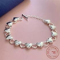 Pulseira Feminina De Prata Esterlina 925 Em Formato De Coração Acessório De Joalheria Elegante - DOTEFFIL