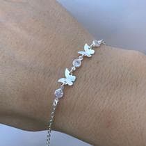 Pulseira Feminina Zircônia e Borboleta de Prata 925 Legítima - Hakuna Joias