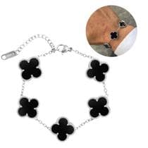 Pulseira masculina trevo prateada aço inoxidável ajustável no pulso - VRACESSÓRIOS