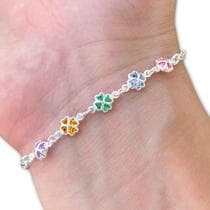 Pulseira Trevo Zircônia Colorida Prata 925 Legítima Feminina - Hakuna Joias