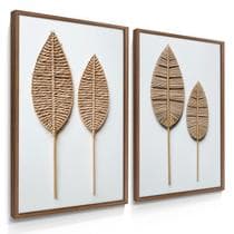 Quadro Decorativo Dupla Folhas Naturais Rústico Minimalista Decor Sala com Moldura - Decoreiro