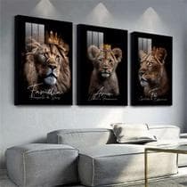 Quadro Decorativo Família de Leão Amor e Fé Moderno Luxo Sala Quarto - CP