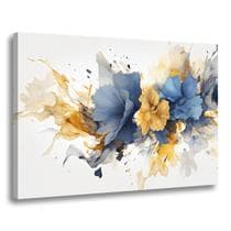 Quadro Decorativo Flores Abstrata Azul Amarelo Fundo Claro Sala Estar Quarto Escritório Consultorio Lojas - Antalya Store