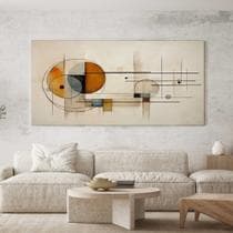 Quadro Decorativo para Sala Quarto Hall Abstrato Bege Formas Geometricas Horizontal Grande Decoração Parede Tela