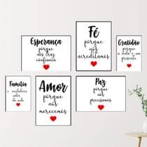 Quadros Decoração Sala Família Amor Gratidão Fé Kit 6 Peças - CAMALEÃO DECORAÇÕES