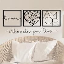 Quadros Decorativo Quarto Sala Grande MDF Preto Fosco Vazado Decoraçao Casa Com Frase 4 Unidades