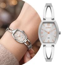 Relógio Analógico Feminino Prata com Caixa e Pulseira de Aço Inoxidável à Prova D Água Quadrado Luxo Elegante Fashion Condor