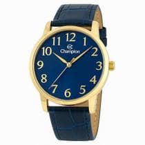 Relógio Masculino Champion Dourado Caixa Aço Pulseira material sintético Mostrador Azul Original Resistente à Água CN2064OR
