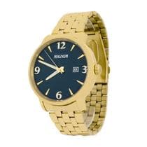 Relógio Masculino Magnum Dourado Aço Inoxidável Mostrador Preto Original Resistente à Água MA34594A