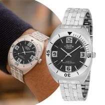 Relógio Masculino Preto e Prata Analógico de Pulso com Pulseira e Caixa de Aço Inoxidável à Prova D Água Casual Social Luxo Elegante Cosmos