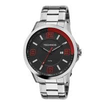 Relógio Masculino Technos Racer Prata Aço Inoxidável Mostrador Preto Original Resistente à Água 2115KLM1R