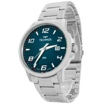 Relógio Masculino Technos Racer Prata Azul Calendário Original Resistente à Água 2315LAT1A