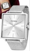 Relógio Mondaine Feminino De Pulso Elegante Quadrado Com Strass Prata Analógico Quartz Resistente Á Água Original