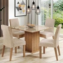Sala de Jantar Madesa Evelin Mesa Tampo de Vidro com 4 Cadeiras - Rustic/Crema/Imperial