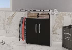 Tábua de Passar Roupa com Armário 2 Portas Prateleira Suporte Para Ferro Cabideiro BRANCO PRETO