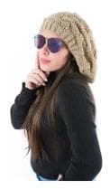 Touca Boina Feminina Beanie Gorro Frio Inverno Trançada Linda Lã - BOINA BEGE