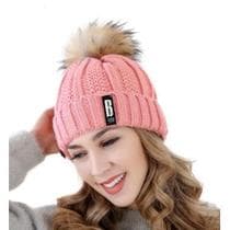 Touca de frio feminina de lã acrílica forrada quentinha com pompom cabelo gorro grosso para proteger bem do frio - jun666