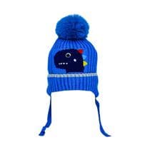 Touca De Lã Infantil forrada de Pelucia Dinossauro Inverno Tapa Orelha Com Pom Pom
