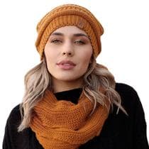 Touca feminina masculina lã e cachecol gola tricot frio kit - Fonte