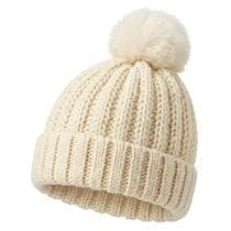 Touca Gorro Lã Inverno Pompom Feminino Tricotado Forrado Creme - Taimes