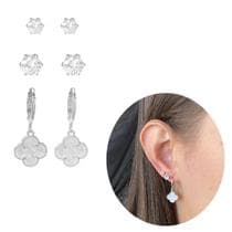Trio Brinco Trevo Madrepérola Prata 925 Moda Virginia Banhado - Morganitte