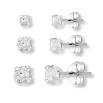 Trio Redondo Brinco Pedras Zircônia Em Prata 925 Feminino - Lojas La&Ny