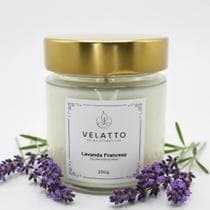 Vela Aromática Lavanda Francesa Pote Vidro Tampa Dourada Perfumada Luxo - Velatto