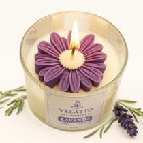 Vela Aromática Perfumada Decorativa Valanda Velatto 200g Lavanda Formato Margarida Essência Natural Lavanda Parafina Vegetal Côco - Vela Aromática Velatto