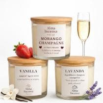 Velas Aromáticas Perfumadas Artesanais Veganas em Vidro Decorativo 120g Lavanda, Vanila, Morango Champagne e mais Aromaterapia Relaxamento Presente - Alma Incensa