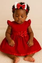 Vestido Bebe Infantil Vermelho Branco Festa Natal Ano Novo Enxoval 2 Peca