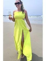Vestido Elegante Sem Costas de Alça e com Fenda na Perna com ajuste nas costas para Festas