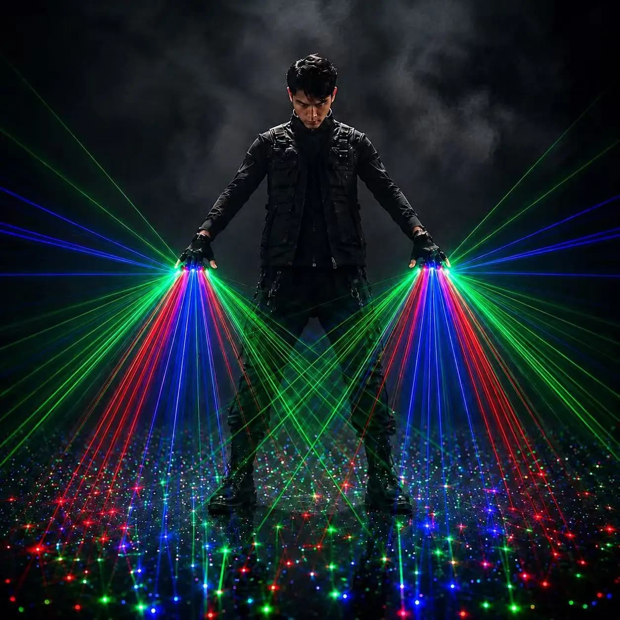 RGB LED Gloves Rechargeable Red Green Blue Finger Laser Light Gloves for DJ Dance Stage Show Party Performance
