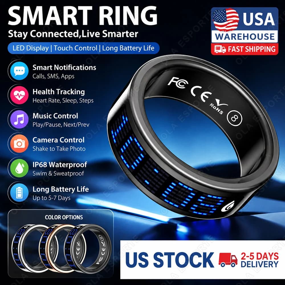 New 2026 Call ID Reminder Smart Ring Heart Rate Blood Pressure Monitoring Men Women Smartring IP68 Waterproof Health…