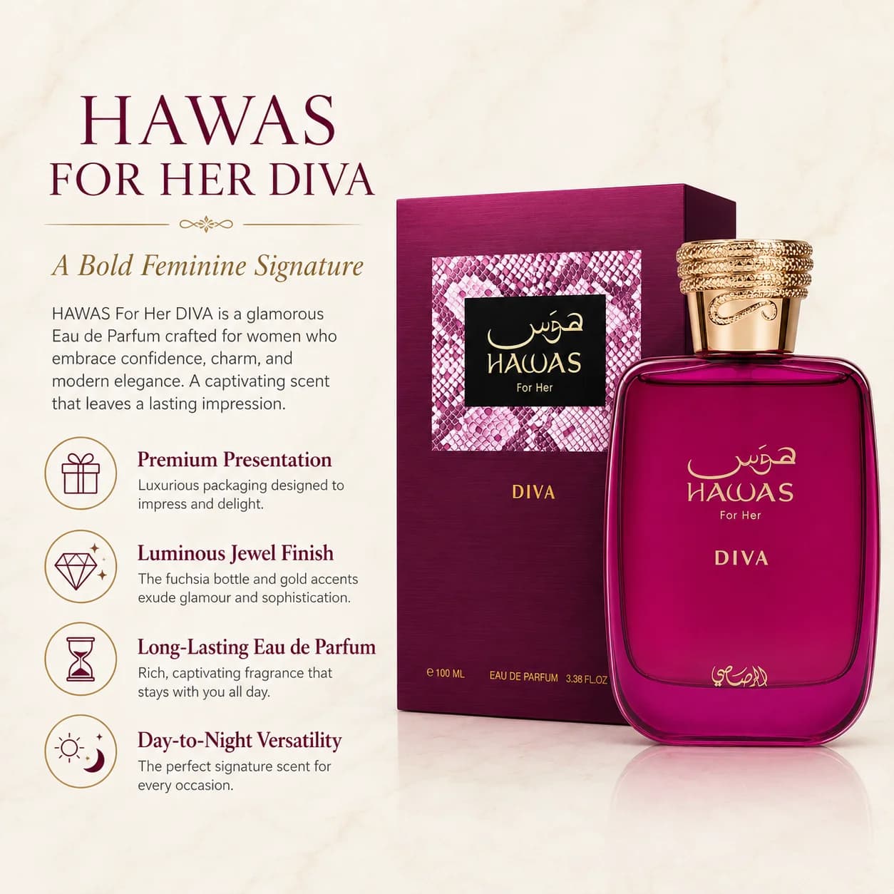 Luxury Rasasi Hawas Diva For Her Ladies Perfume 100ml Long Lasting Arabian Eau De Parfum Gift Box For Women Holiday Present