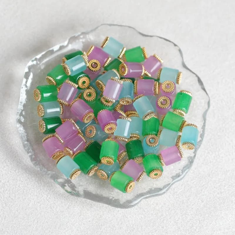 10pcs Natural Three-colored Jade Bucket Beads DIY Spacer Gemstone Fashion Stone Charm Vintage Designer Jewelry Talismans Luxury