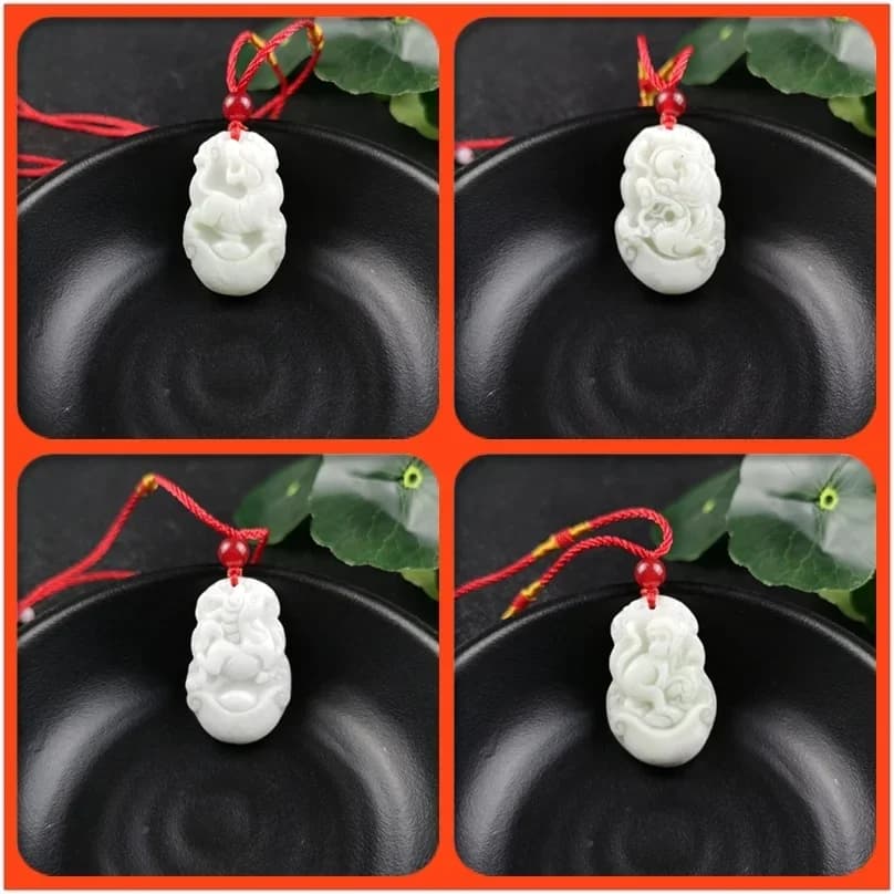Chinese Zodiac Carved Jade Pendant Necklace Charm Jewellery Fashion Women Accessories Lucky Amulet Gifts