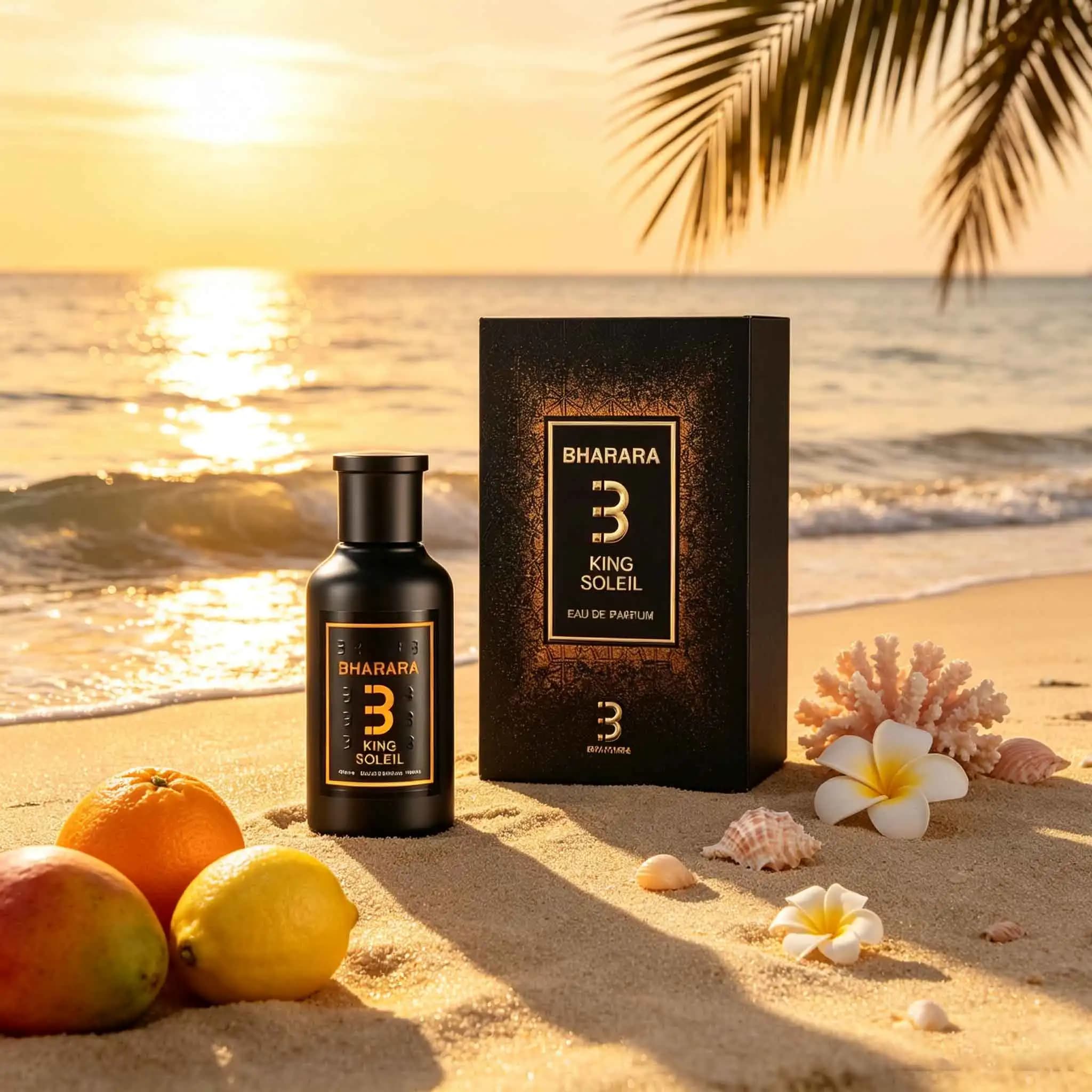 Bharara King Soleil, Cool Black‑Gold Perfume Bottle, Pineapple‑Sandalwood‑Amber‑Musk, Sunny Oriental Woody Men Perfume.