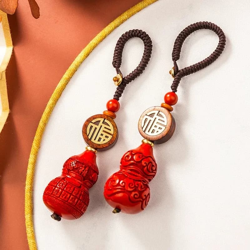 Fashion Red Cinnabar Jade Gourd Keychain Pendant Necklace Jewellery Chinese Hand-Carved Healing Fashion Women Luck…