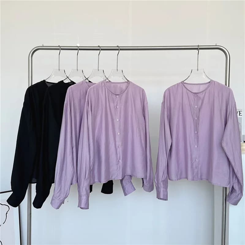 2026 Spring Women New Rayon O-Neck Shirts Long Sleeves Simplicity Solid Comfortable Lightweight Smooth Minimalism…
