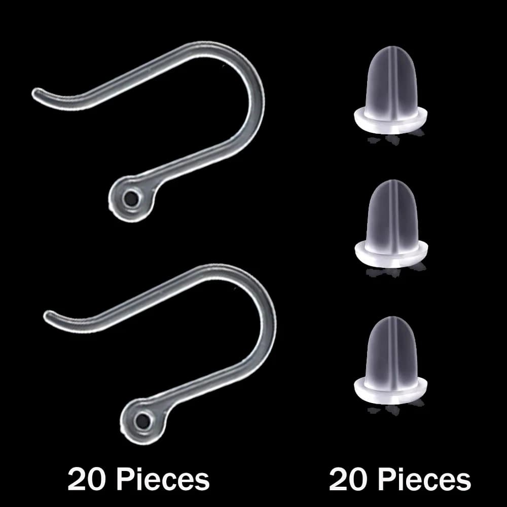 20pcs Plastic Earring Hooks Ear Wire with Loop French Fish Hooks and 20pcs Transparent Earring Stoppers for DIY…