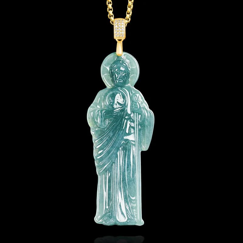 Myanmar Jadeite St Jude Pendant Necklace Natural Gemstone Real Jewelry Designer Lucky Burmese Jade Luxury Vintage