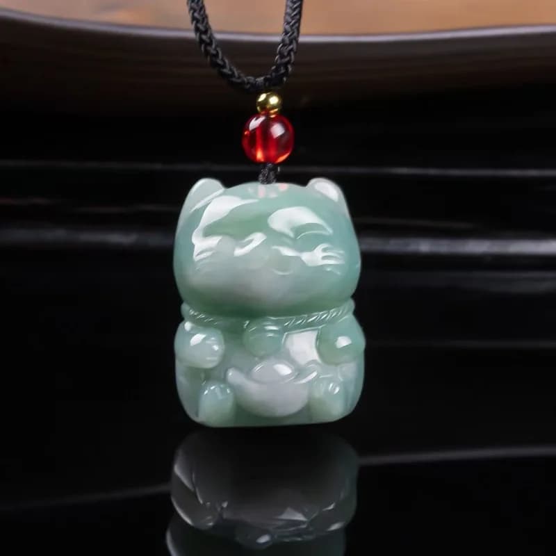 Natural Emerald Jade Lucky Cat Pendant Myanmar Jadeite Necklace Fashion Jewelry Charm Designer Lucky Gifts for Women…