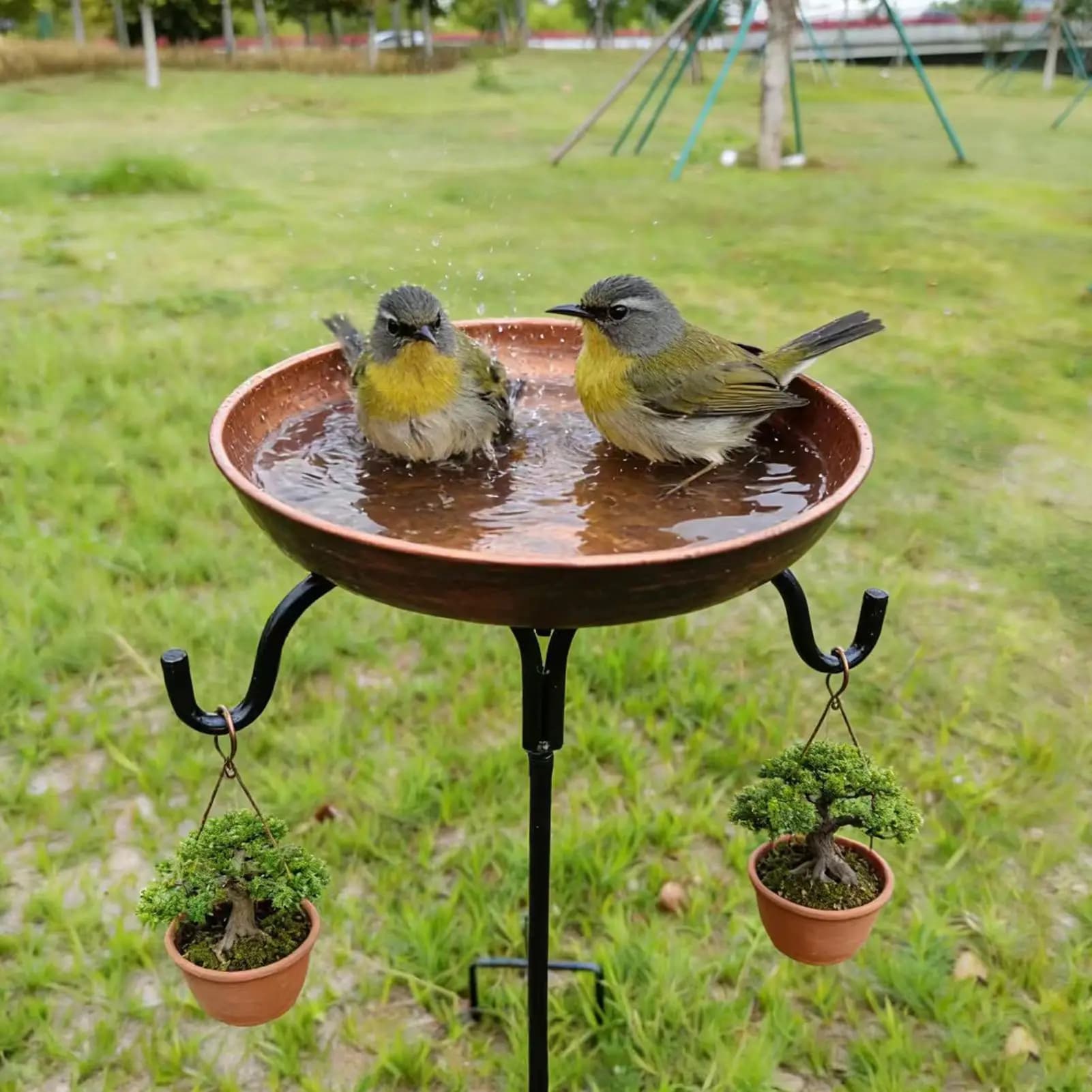 Bird Bath Bowl With Hooks Stake Weatherproof Garden Decor Outdoor Bird Bath Water Bowl For Garden Yard Patio Pathway…