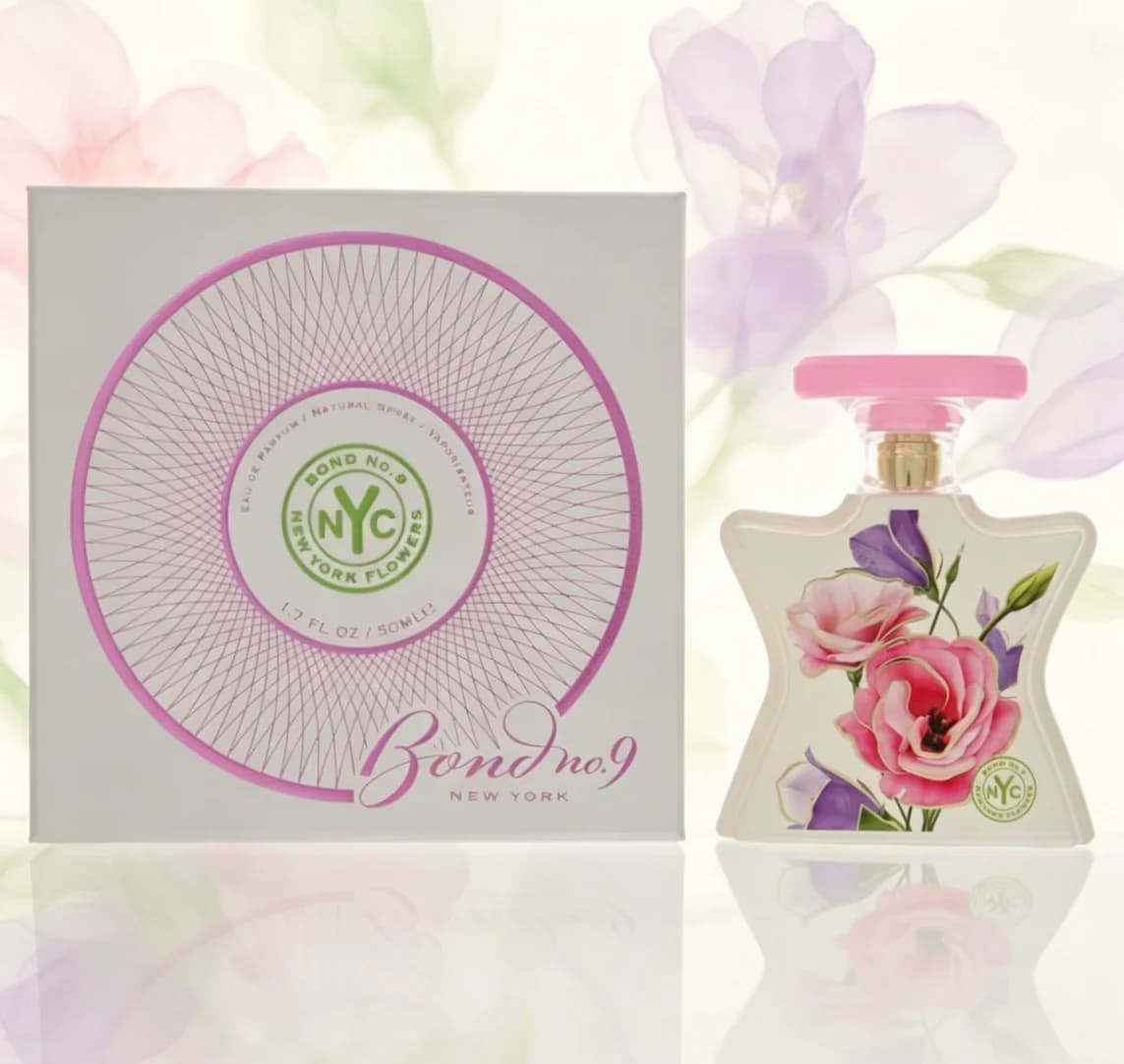 Bond No.9 New York Flowers Perfume, Art Bottle Hand-painted With Fresh Flowers. Rich And Romantic Floral Fragrance, Exquisite Gift Box. Premium Present For Ladies On Birthday And Anniversary.