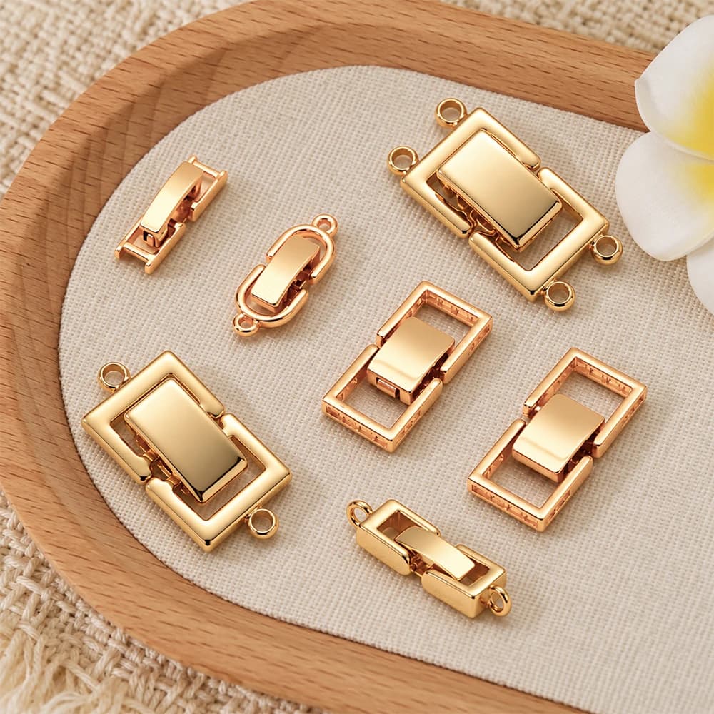 2pcs 18K Gold Necklace Layering Clasps Multi-Strand Bracelet Separator Connectors Fold Over Clasp with Holes for Jewelry Making