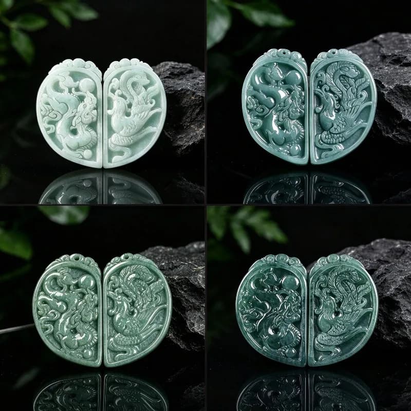 Certified A-Grade Natural Jadeite Dragon Phoenix Couple Pendant Hand Carved Burmese Jade Lucky Amulet Necklace Jewelry…